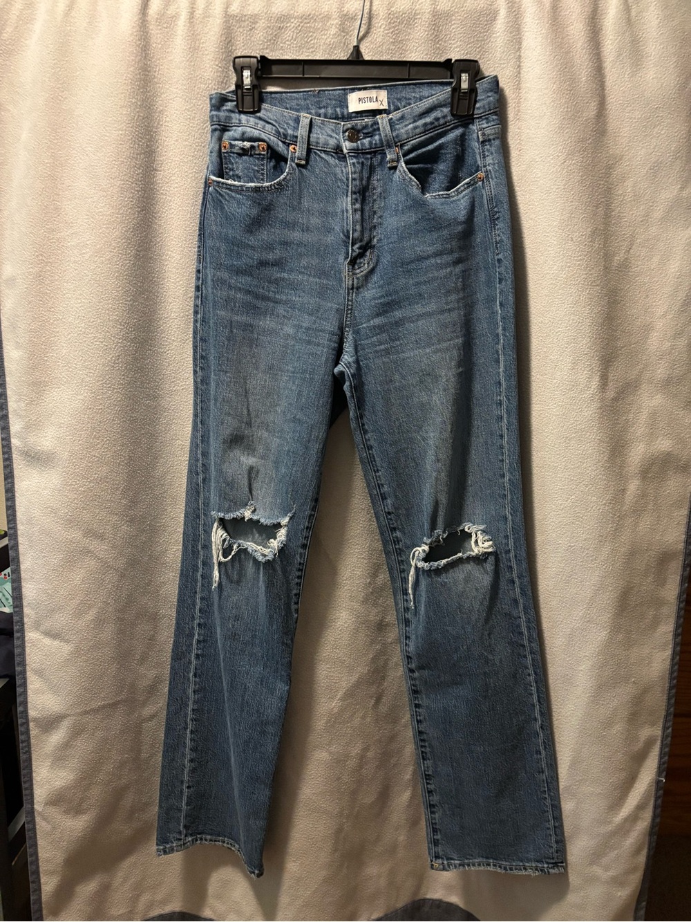 pistola Medium Blue Distressed Straight Leg Jeans